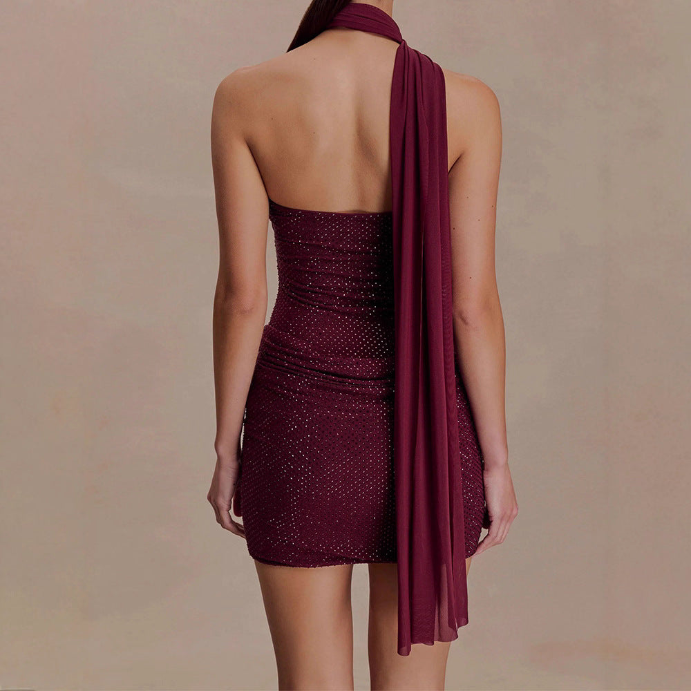 Damen Glamouröses Minikleid mit asymmetrischem Schnitt und funkelnden Details R&B