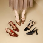 Damen Slingback-Pumps mit eleganter Quadratischer Spitze und glänzendem Riemendesign