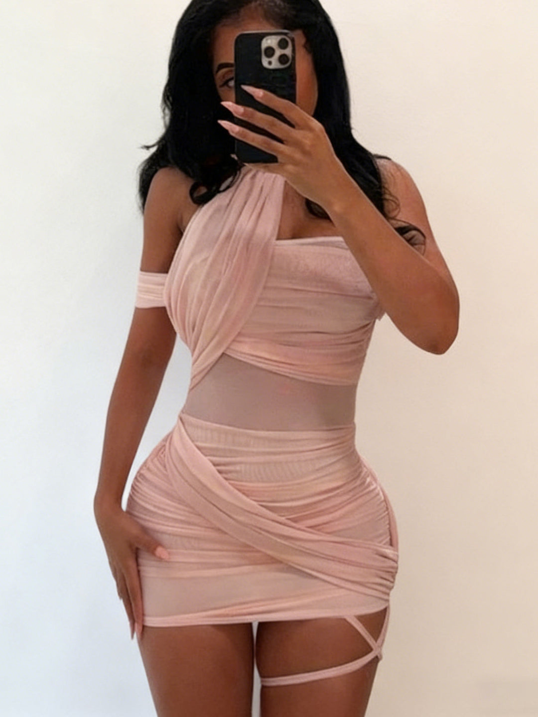 Damen Figurbetontes Wickelkleid mit asymmetrischem Design R&B