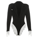 Damen Body mit raffiniertem Blazer-Stil und Spitzenbesatz R&B