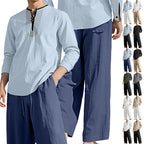 Herren nan Tunika- und Palazzohose-Set mit Henley-Blende, Zierstickerei und weitem Schnitt R&B