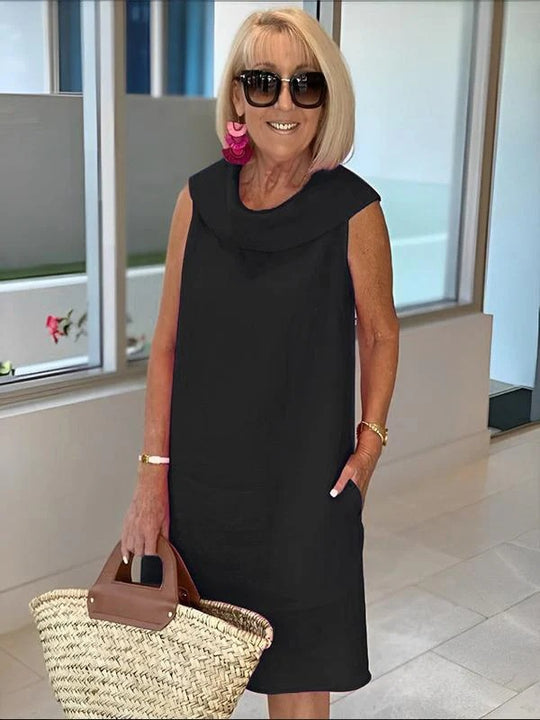 Damen Sommerliches Leinenkleid mit modernem Kragen R&B