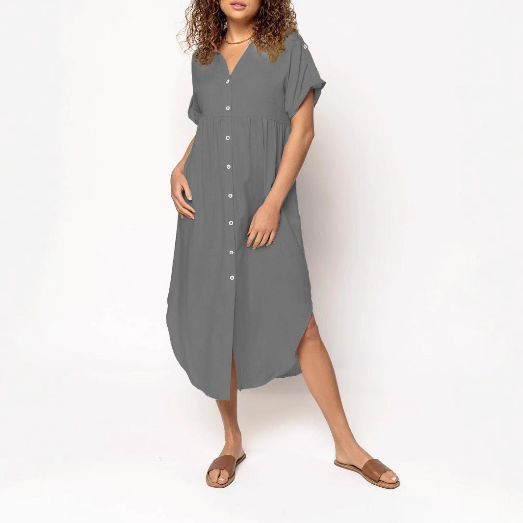 Damen Hemdkleid mit bodenlangem Schnitt und Knopfdetails R&B