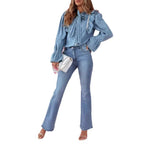 Damen Denim Hemd mit Rüschen und Schleifen-Details R&B