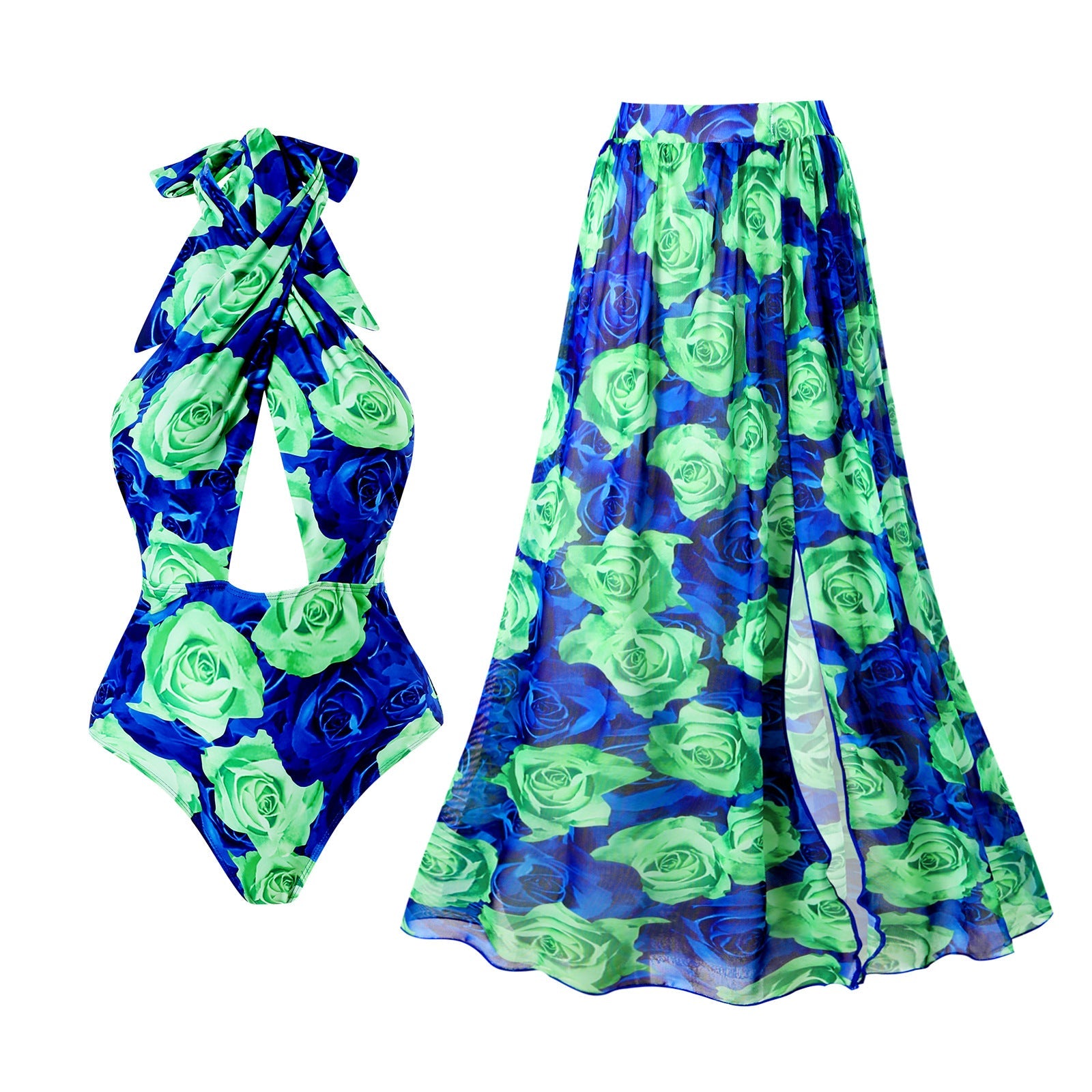 Damen Badeanzug mit innovativem Schnitt und floralem Design R&B
