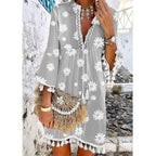 Damen Strandkleid mit floralen Motiven und Quastenverzierungen R&B