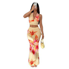 Damen Zweiteiliges Sommeroutfit mit floralem Design und elegantem V-Ausschnitt R&B