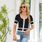 Damen modisches Strickoberteil mit trendy Zierknöpfen R&B