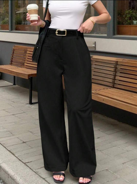 Damen Elegante und bequeme High-Waist Stoffhose mit breitem Bein R&B