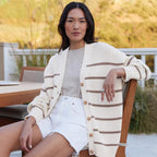 Damen Strickcardigan mit V-Ausschnitt und groben Streifen R&B