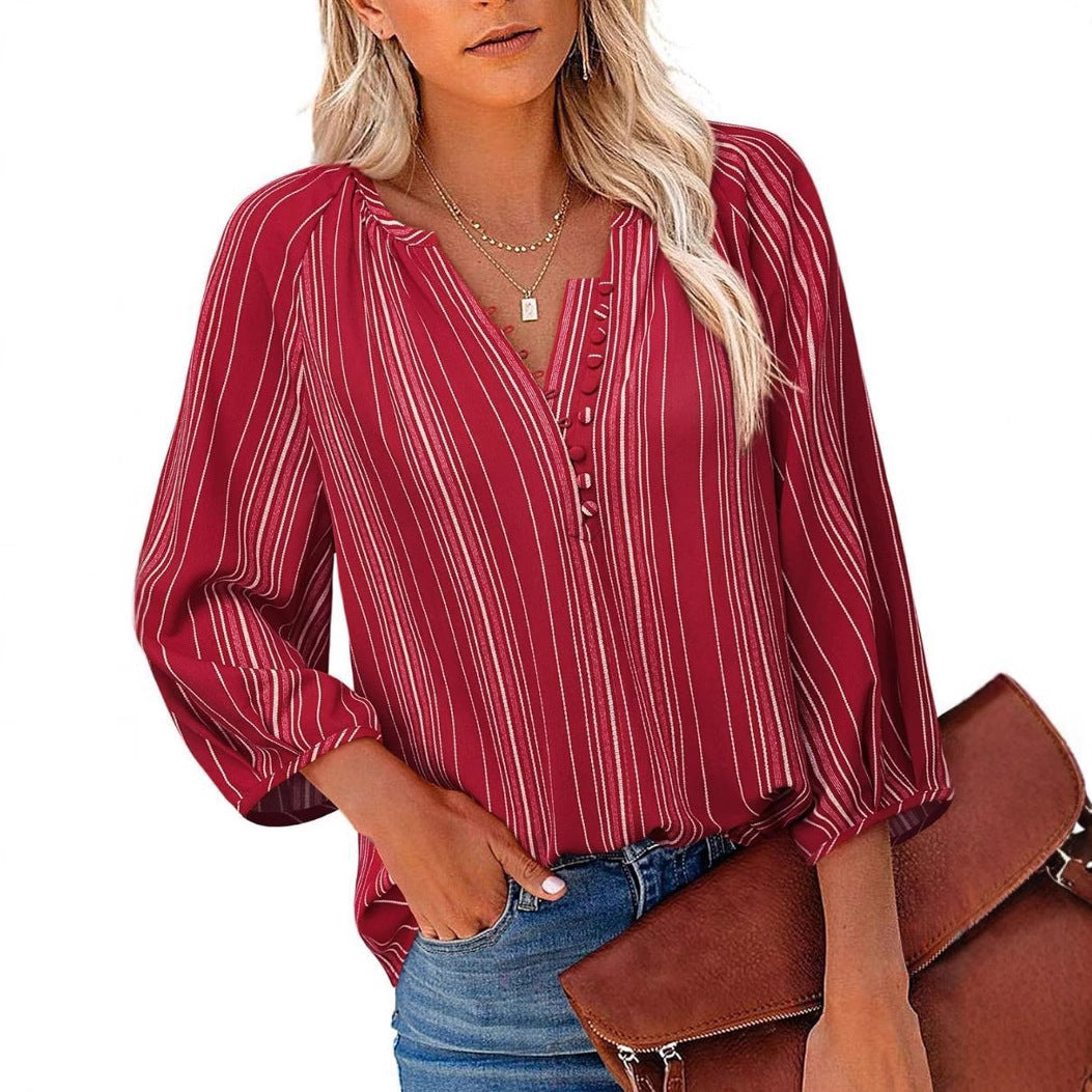 Damen Bluse mit gestreiftem Design und eleganten Knopfdetails Heidi-Mode