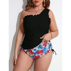 Damen Einseitiger Badeanzug mit Rüschendesign und Blumenmuster R&B