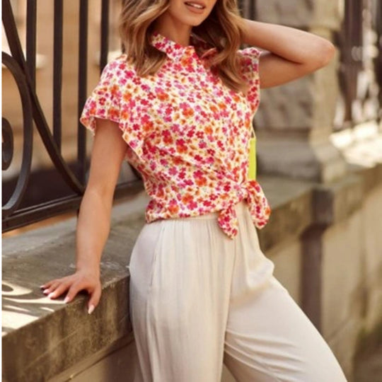 Damen Blusenshirt mit floralem Muster und Rüschendetails R&B