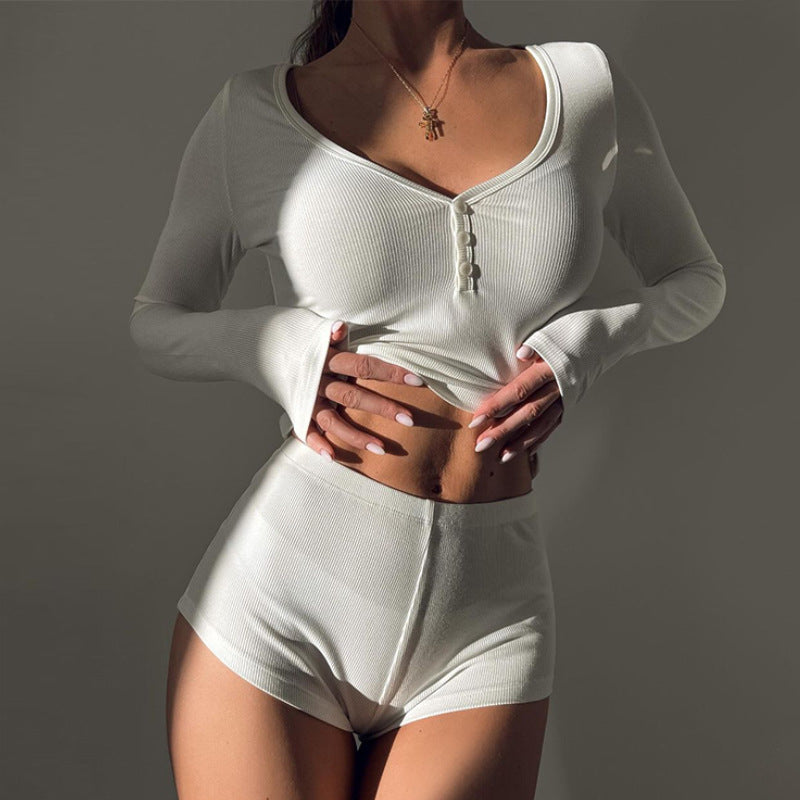 Damen Legeres Langarmoberteil und Shorty-Set R&B