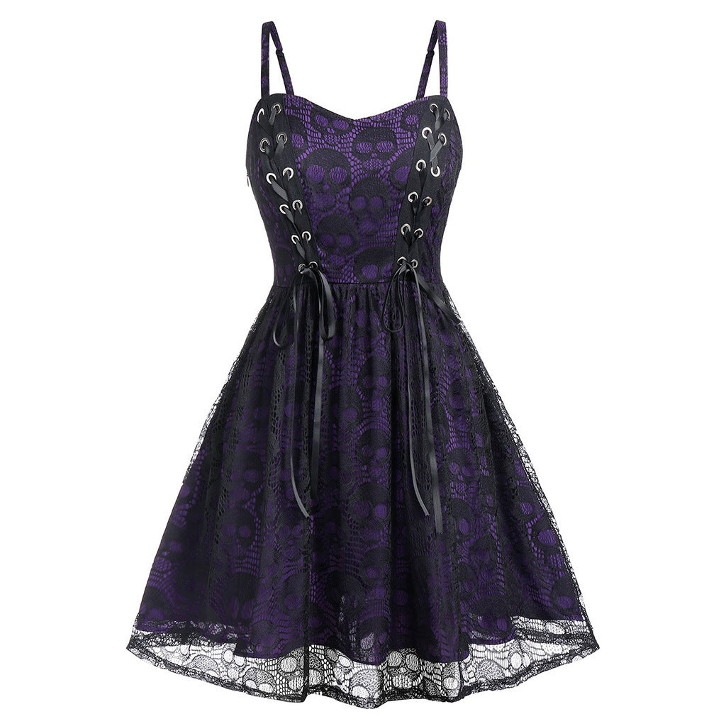 Damen Skaterkleid mit Spitzenoberteil und Schnürdetails R&B