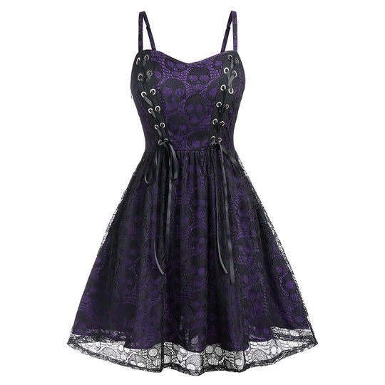 Damen Skaterkleid mit Spitzenoberteil und Schnürdetails R&B