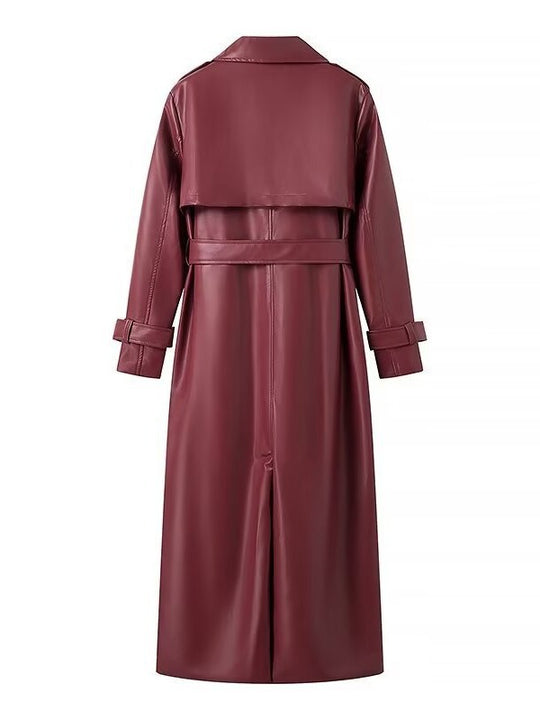 Damen Kunstleder-Trenchcoat mit taillierbarem Gürtel und schickem Kragen R&B