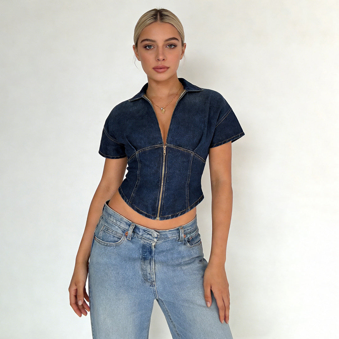 Damen Jeansblusenjacke mit stylischem Zipper und modischem Schnitt R&B