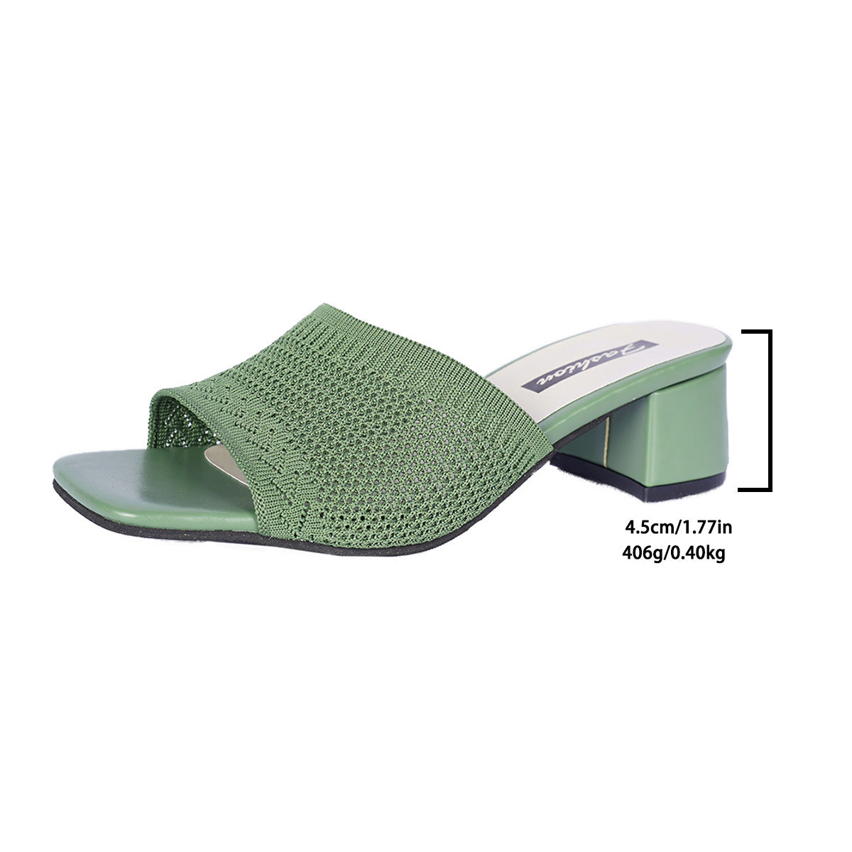 Damen nan luftige Strick-Slipper mit quadratischer Zehenform gepolstertem Komfortfußbett und mittelhohem Blockabsatz R&B