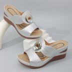 Damen Wedge-Sandalen mit modischem Tierfell-Design und anatomischer Fußbettung R&B