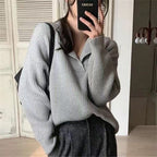 Damen lässiger Feinstrickpullover mit weichem Kragen und Rippstruktur