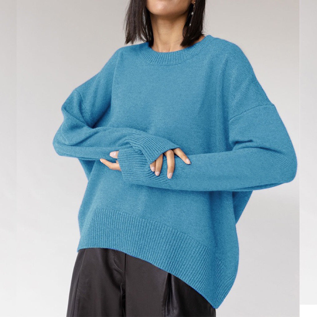 Damen Oversized Pullover mit feinem Strickmuster und breiten Bündchen R&B