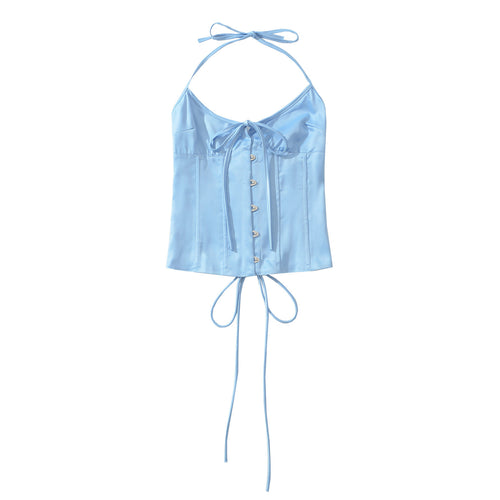 Damen Satin-Nachtkleid mit dekorativen Bindebändern und Knopfleiste R&B