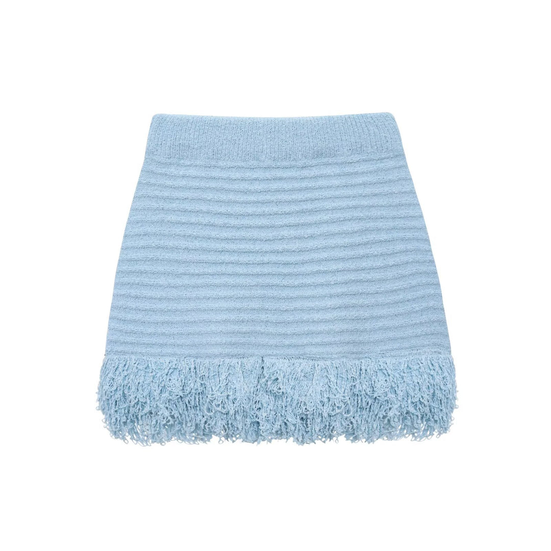 Damen Kurzarm-Strickjacke mit fransigem Saum und dekorativen Knöpfen R&B