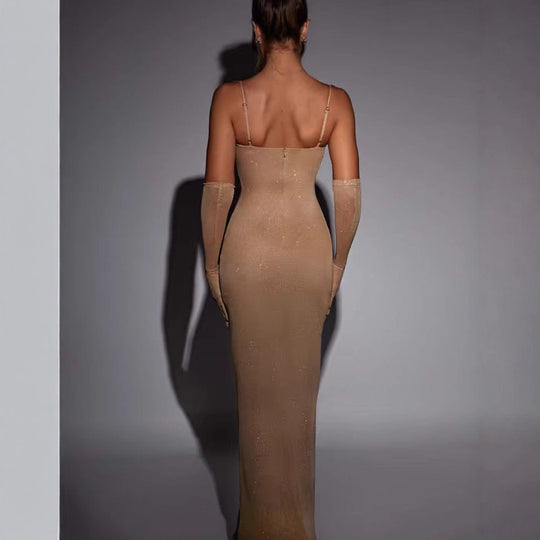 Damen Glamouröses Maxikleid mit transparenten Ärmeln und figurbetontem Schnitt R&B
