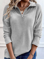R&B | lässiger Strickpullover mit Reißverschluss und Patchwork-Kragen
