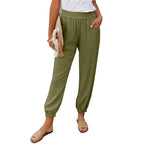 Damen lässige Leinen-Hose mit elastischem Bund und Gummizug R&B