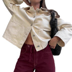Damen Oversized Jeansjacke im minimalistischen Design mit praktischen Taschen R&B