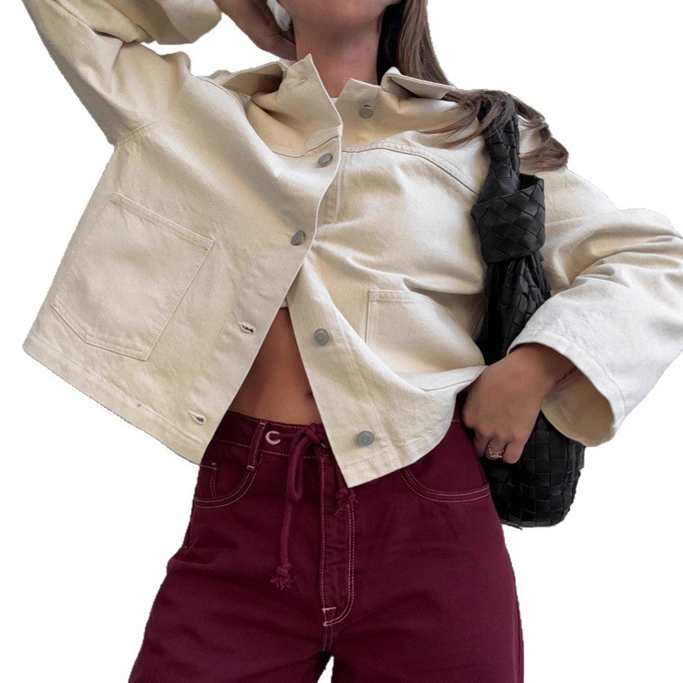Damen Oversized Jeansjacke im minimalistischen Design mit praktischen Taschen R&B