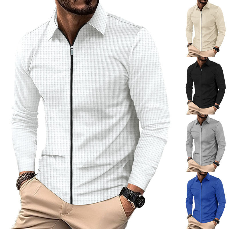 Herren Sportliches Langarm-T-Shirt mit Reißverschluss und atmungsaktiver Struktur R&B
