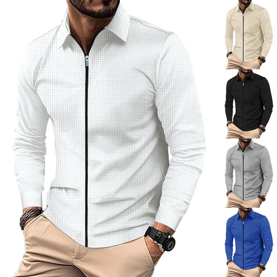 Herren Sportliches Langarm-T-Shirt mit Reißverschluss und atmungsaktiver Struktur R&B