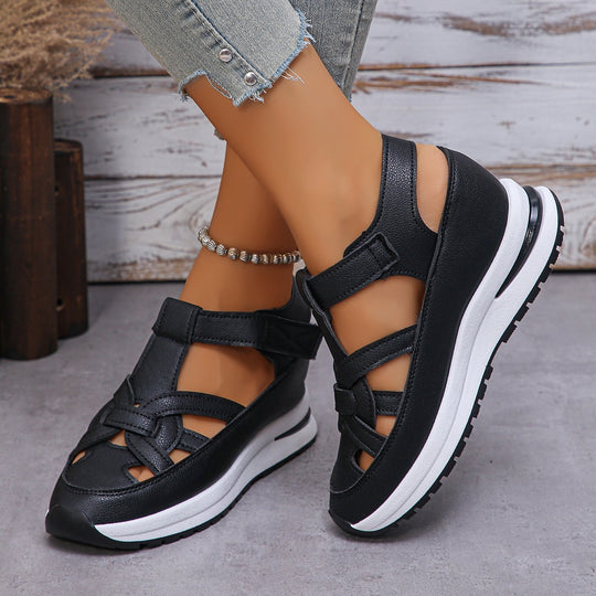 Damen sportliche Plateau-Sandalen mit verstellbaren Riemen und ergonomischer Sohle R&B