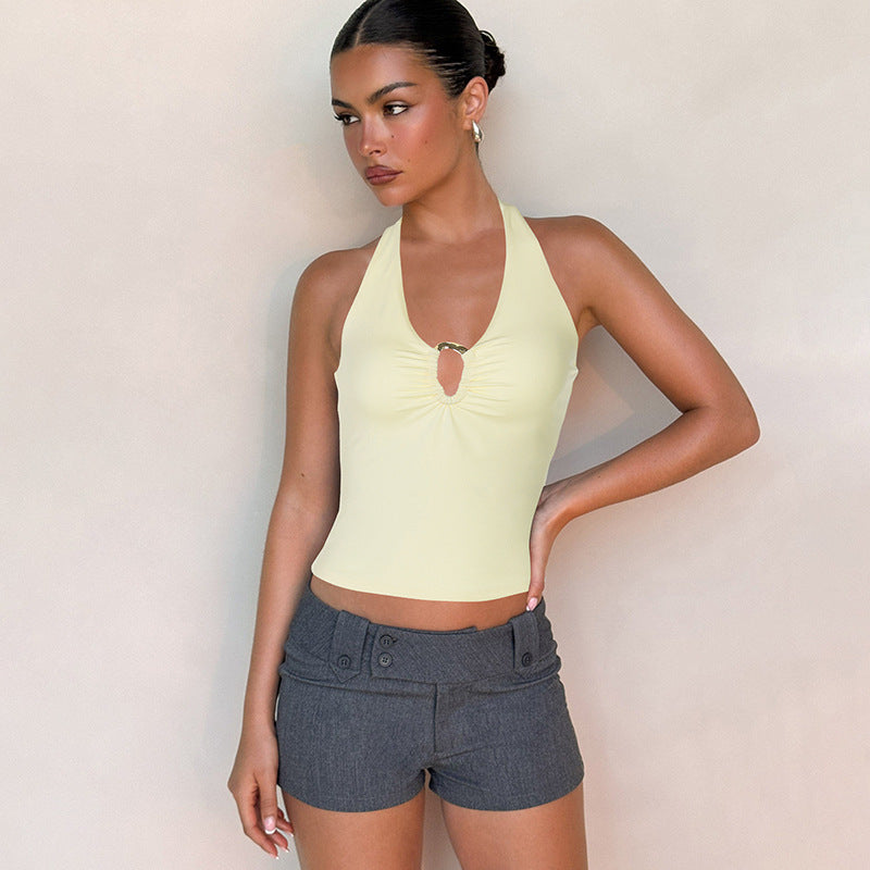 Damen Neckholder-Top mit dekorativem Ausschnitt und Raffung R&B