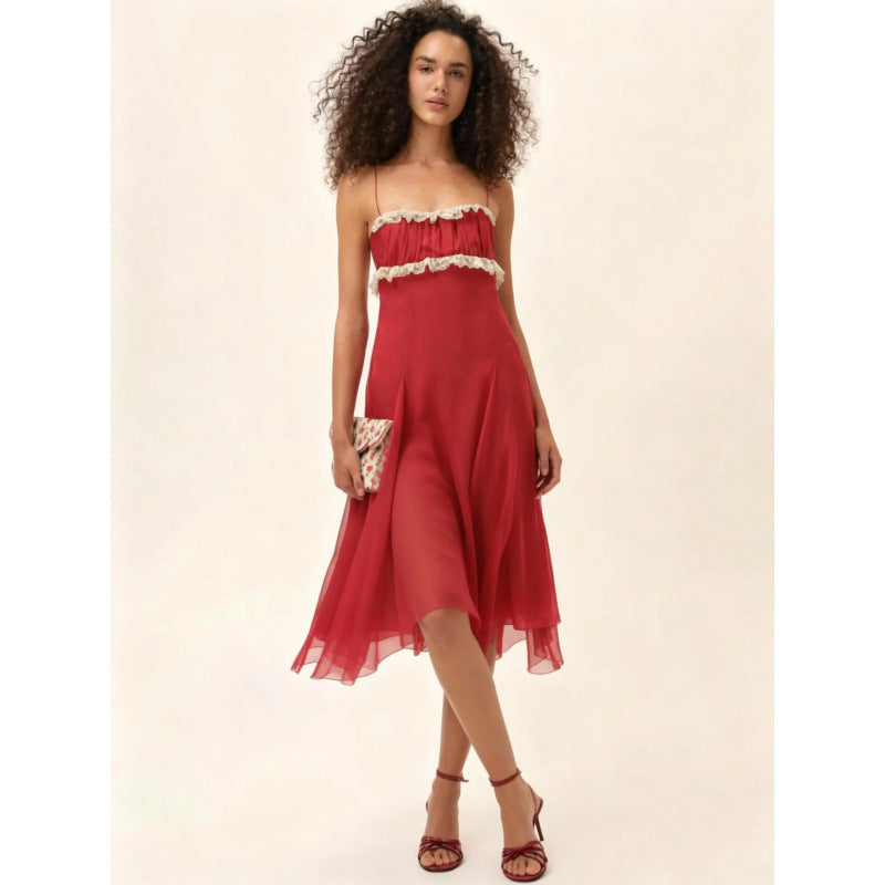 Damen Fließendes Midi-Kleid mit raffinierten Rüschendetails R&B
