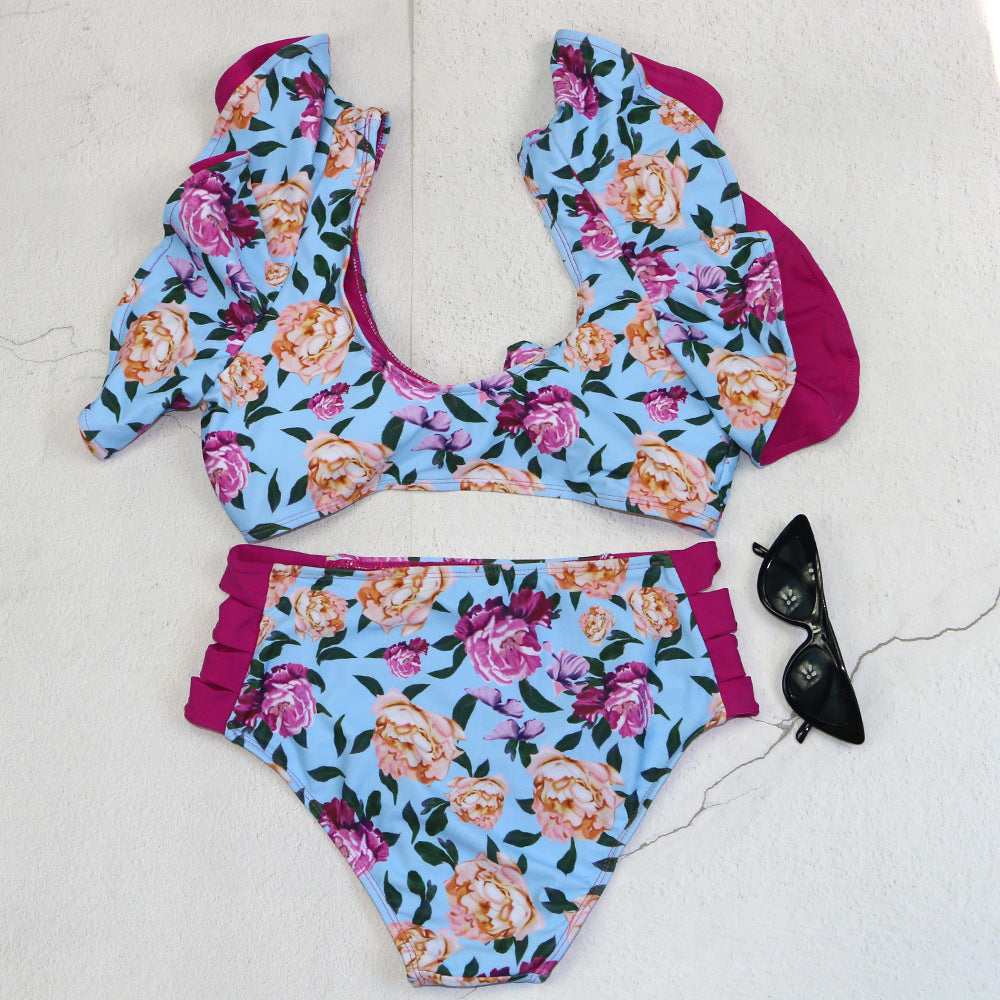 Damen Bikini-Set mit Rüschendetails und floralem Muster R&B