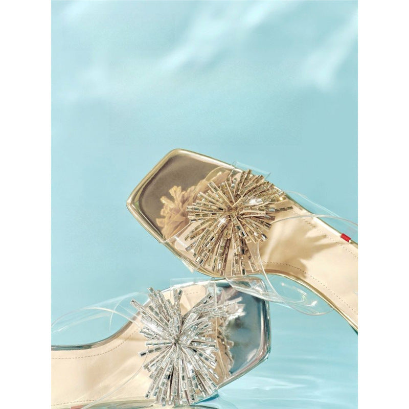 Damen Glamouröse und transparente Slipper R&B