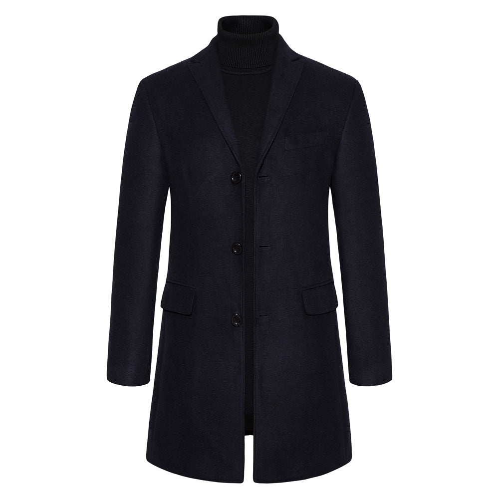 Herren eleganter Wollmantel mit modernem Schnitt und praktischen Taschen