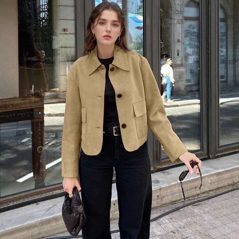 Damen Elegante Wildlederjacke mit praktischen Taschen und modernem Schnitt R&B