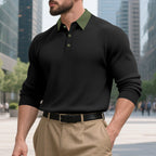 Herren lässiges Langarm-T-Shirt mit strukturiertem Stoff und modischem Kragen R&B