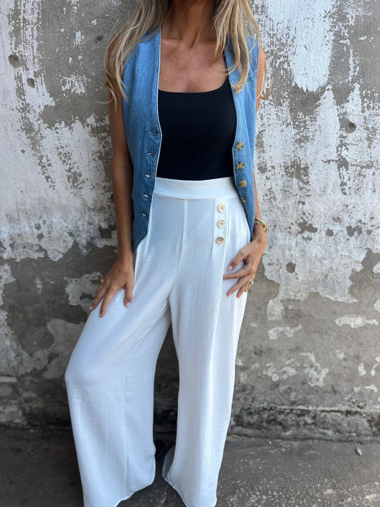 Damen weite Palazzo-Hosen mit dekorativen Knöpfen R&B
