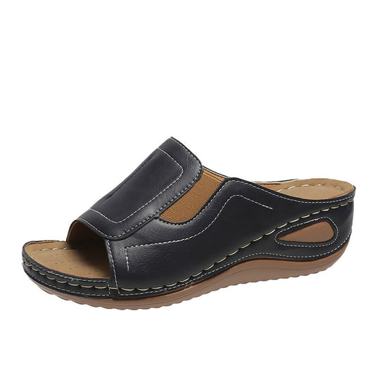 Damen lässige Leder-Sandalen mit verstellbarem Riemen und anatomischem Fußbett R&B