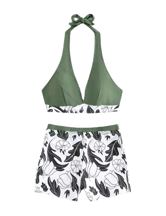 Damen Triangel-Bikini mit floralem Shorts-Design R&B