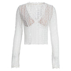 Damen Spitzenbluse mit transparentem Design und langen Ärmeln R&B