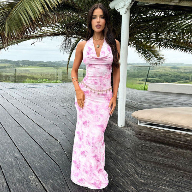 Damen Langes Blumenkleid mit feinen Trägern und figurbetontem Schnitt R&B