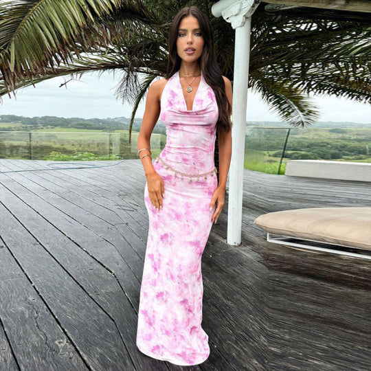 Damen Langes Blumenkleid mit feinen Trägern und figurbetontem Schnitt R&B