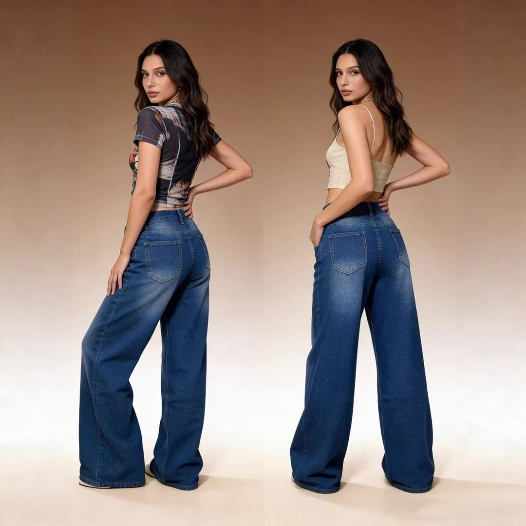 Damen Weite High-Waist Jeans im klassischen Design